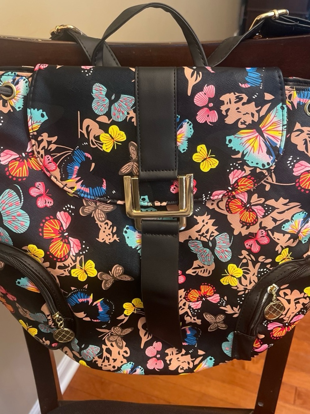 Butterfly Print Black Women's Backpack